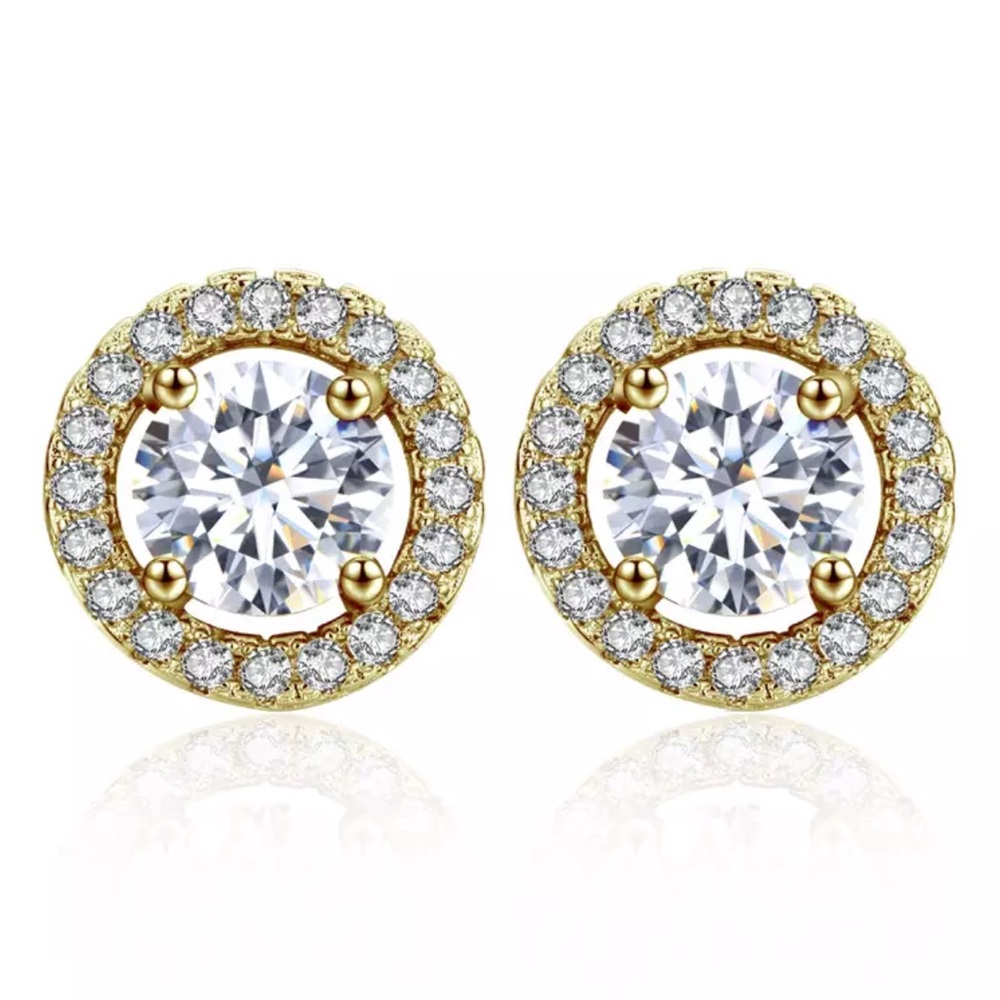 Golden CZ Crystal Stud Earrings New